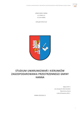 Studium Uwarunkowań I Kierunków Zagospodarowania Przestrzennego Gminy Hanna