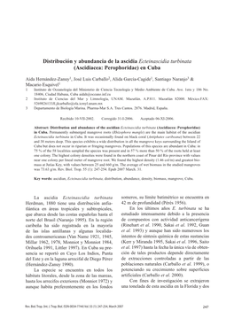 Distribución Y Abundancia De La Ascidia Ecteinascidia Turbinata (Ascidiacea: Perophoridae) En Cuba