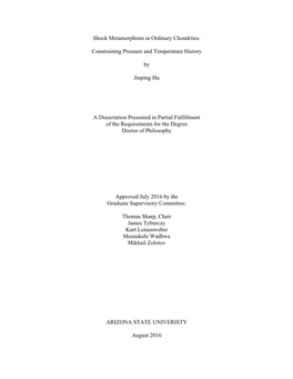 Shock Metamorphism in Ordinary Chondrites