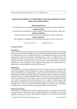 Analysis of the Influences of Global Policies Upon Informalization of Urban Spaces: the South Countries