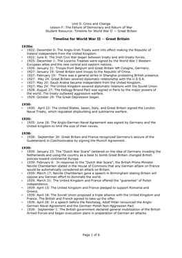 Timeline for World War II — Great Britain