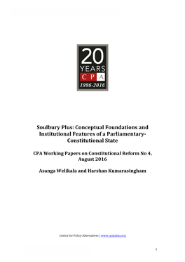 Soulbury Plus: Conceptual Foundations and Institutional Features of a Parliamentary- Constitutional State