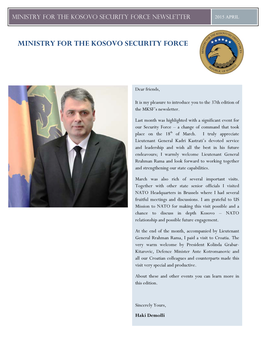Ministry for the Kosovo Security Force Newsletter 2015 April