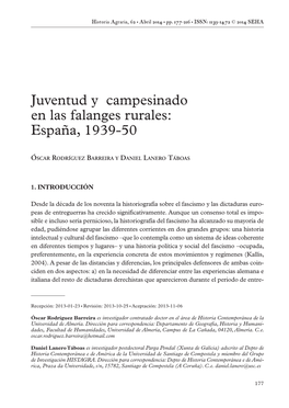 Juventud Y Campesinado En Las Falanges Rurales: España, 1939-50