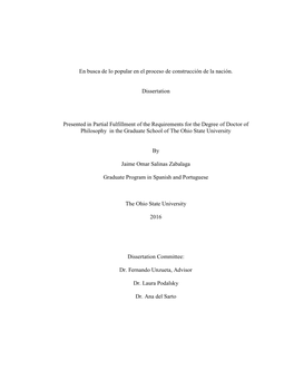 En Busca De Lo Popular En El Proceso De Construcción De La Nación