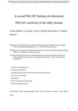 P2 Binding Site Determines PI(4,5)P2 Sensitivity of the Tubby Domain