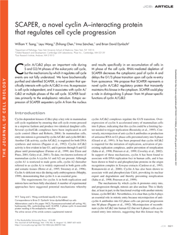 SCAPER, a Novel Cyclin A–Interacting Protein That Regulates Cell Cycle