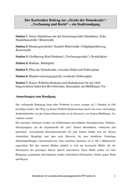 Der Karlsruher Beitrag Zur „Straße Der Demokratie“: „Verfassung Und Recht“ – Ein Stadtrundgang