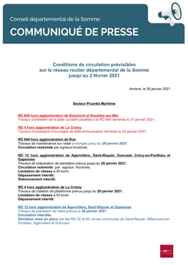 Conditions De Circulation Sur Le Réseau Routier Départemental Jusqu'au 2