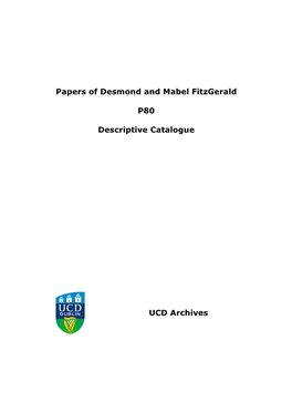 Papers of Desmond and Mabel Fitzgerald P80 Descriptive Catalogue