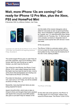 Get Ready for Iphone 12 Pro Max, Plus the Xbox, PS5 and Homepod Mini 5 November 2020, by Jefferson Graham, Usa Today