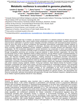 Metabolic Resilience Is Encoded in Genome Plasticity Leandro Z