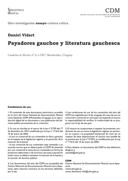 Payadores Gauchos Y Literatura Gauchesca