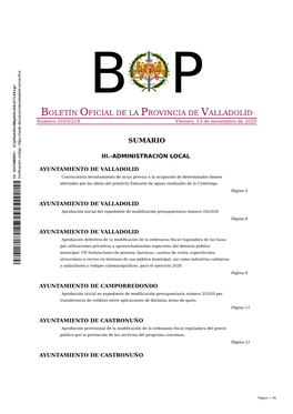 BOLETÍN OFICIAL DE LA PROVINCIA DE VALLADOLID Número 2020/218 Viernes, 13 De Noviembre De 2020