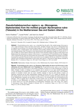 Pseudorhabdosynochus Regius N. Sp. \(Monogenea, Diplectanidae\) from the Mottled Grouper Mycteroperca Rubra \(Teleostei\) In