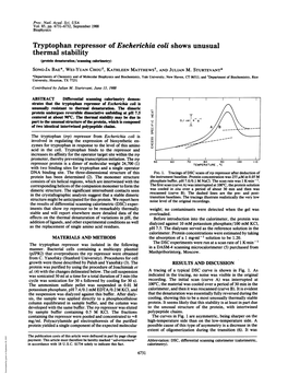 Tryptophan Repressor of Escherichia Coli Shows Unusual