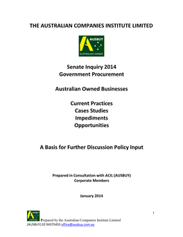 THE AUSTRALIAN COMPANIES INSTITUTE LIMITED Senate Inquiry