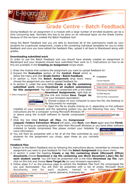 Grade Centre - Batch Feedback Giving Feedback for an Assignment in a Module with a Large Number of Enrolled Students Can Be a Time Consuming Task