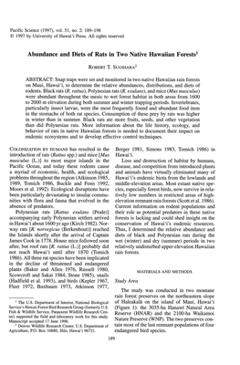 Abundance and Diets of Rats in Two Native Hawaiian Forests!