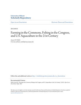 Farming in the Commons, Fishing in the Congress, and U.S. Aquaculture in the 21St Century Aaron W