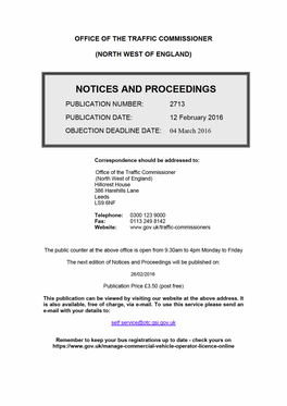 NOTICES and PROCEEDINGS 12 February 2016