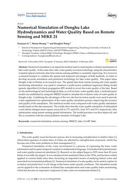 Numerical Simulation of Donghu Lake Hydrodynamics and Water Quality Based on Remote Sensing and MIKE 21