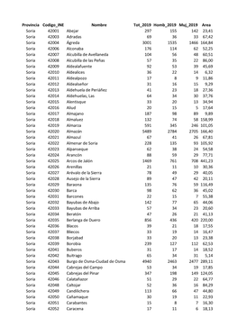 Provincia Codigo INE Nombre Tot 2019 Homb 2019 Muj 2019