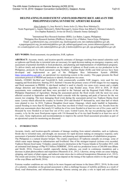 Delineating Flood Extent and Flood-Prone Rice Areas in the Philippines Using Synthetic Aperture Radar