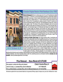 A Genuine Original Hunters Point Rowhouse (Circa 1903) Historical Background: Built Over a Century Ago As One of a Row of 8 Townhomes by Notable Local Developer, T