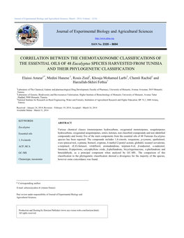 CORRELATION BETWEEN the CHEMOTAXONOMIC CLASSIFICATIONS of the ESSENTIAL OILS of 48 Eucalyptus SPECIES HARVESTED from TUNISIA and THEIR PHYLOGENETIC CLASSIFICATION