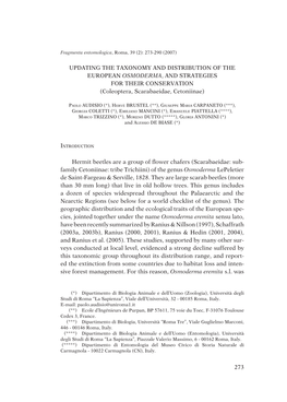 273 UPDATING the TAXONOMY and DISTRIBUTION of the EUROPEAN OSMODERMA, and STRATEGIES for THEIR CONSERVATION (Coleoptera, Scaraba