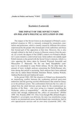 Kazimierz Łastawski the IMPACT of the SOVIET UNION ON