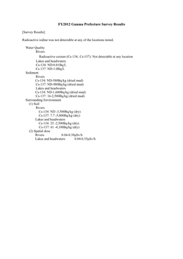 FY2012 Gunma Prefecture Survey Results