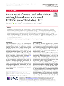 A Case Report of Severe Nasal Ischemia from Cold Agglutinin Disease and a Novel Treatment Protocol Including HBOT