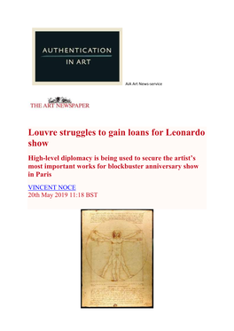 Louvre Struggles to Gain Loans for Leonardo Show