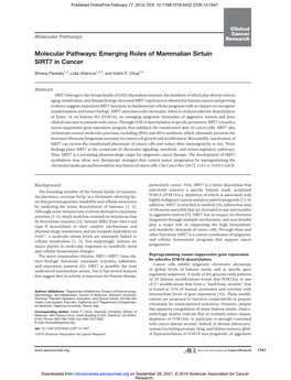 Emerging Roles of Mammalian Sirtuin SIRT7 in Cancer