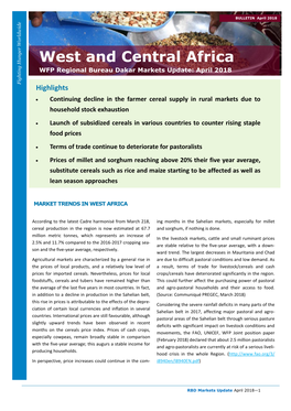 West and Central Africa WFP Regional Bureau Dakar Markets Update: April 2018