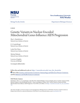 Genetic Variants in Nuclear-Encoded Mitochondrial Genes Influence AIDS Progression Sher L