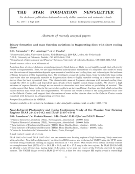 THE STAR FORMATION NEWSLETTER an Electronic Publication Dedicated to Early Stellar Evolution and Molecular Clouds