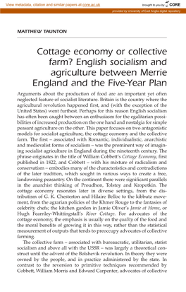 English Socialism and Agriculture Between Merrie England