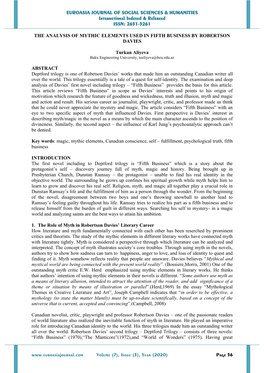 Issue (3), Year (2020) Page 56 EUROASIA JOURNAL of SOCIAL SCIENCES & HUMANITIES Internetional Indexed & Refereed