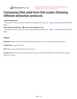 Comparing DNA Yield from Sh Scales Following Different Extraction Protocols