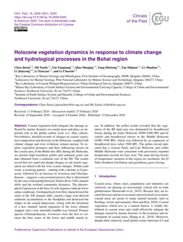 Holocene Vegetation Dynamics in Response to Climate Change and Hydrological Processes in the Bohai Region