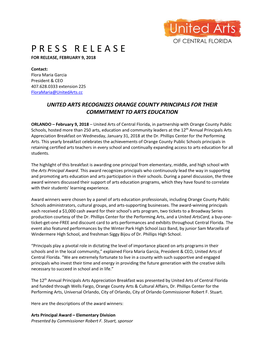 Press Release for Release, February 9, 2018