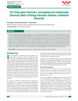 Investigating the Fundamental Chemistry Skills of Biology Education Students at Bielefeld University