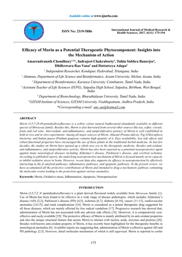 Efficacy of Morin As a Potential Therapeutic Phytocomponent