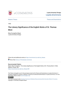 The Literary Significance of the English Works of St. Thomas More