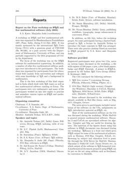 Report on the Pune Workshop on LATEX and Free Mathematical Software (July 2003) 10