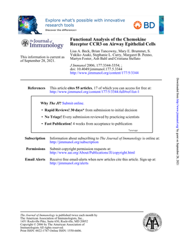 Receptor CCR3 on Airway Epithelial Cells Functional Analysis of The