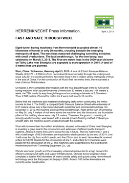 HERRENKNECHT Press Information. April 3, 2013